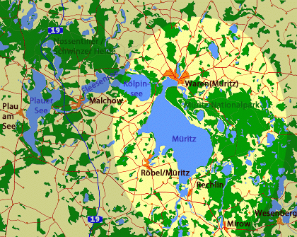 Karte der Region um die Müritz