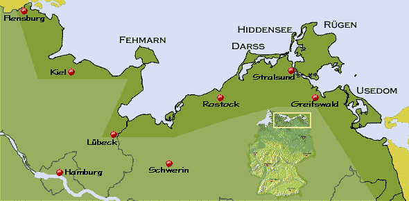 Karte Ostsee-Küste und Ostsee-Inseln